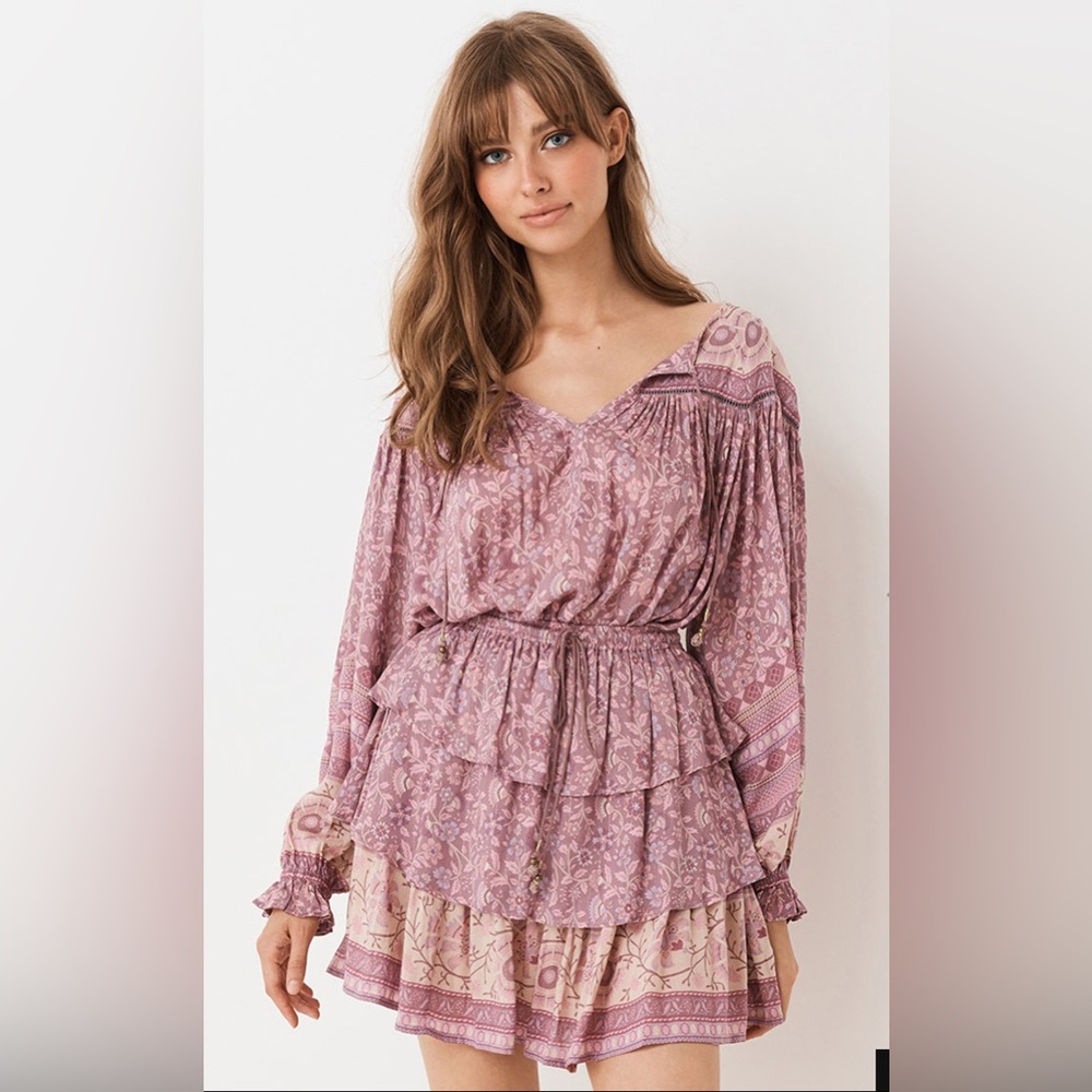 Spell and the Gypsy Dahlia Blouse Mini Skirt set In Mulberry size extra small